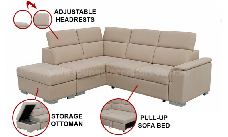 ALFRED CORNER SOFA BED WITH STORAGE OTTOMAN IN FULL GENUINE LEATHER